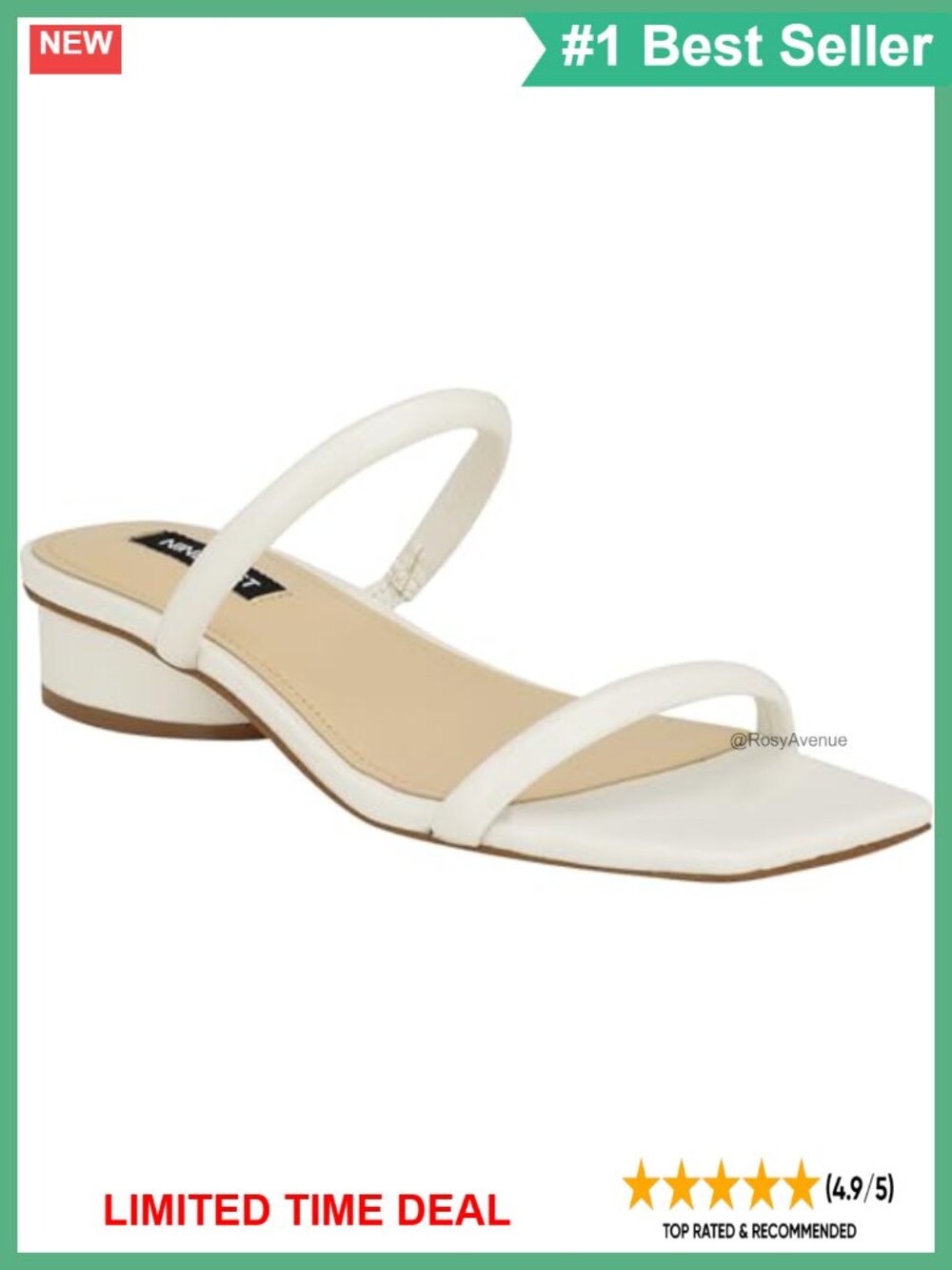 Nine West Faux Leather Block Heel Square Toe Slip On Dress Sandals